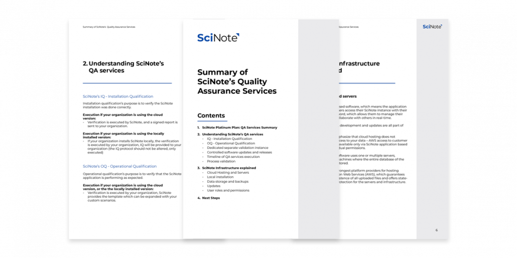 Summary of SciNotes Quality Assurance Services