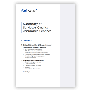 Summary of SciNotes Quality Assurance Services